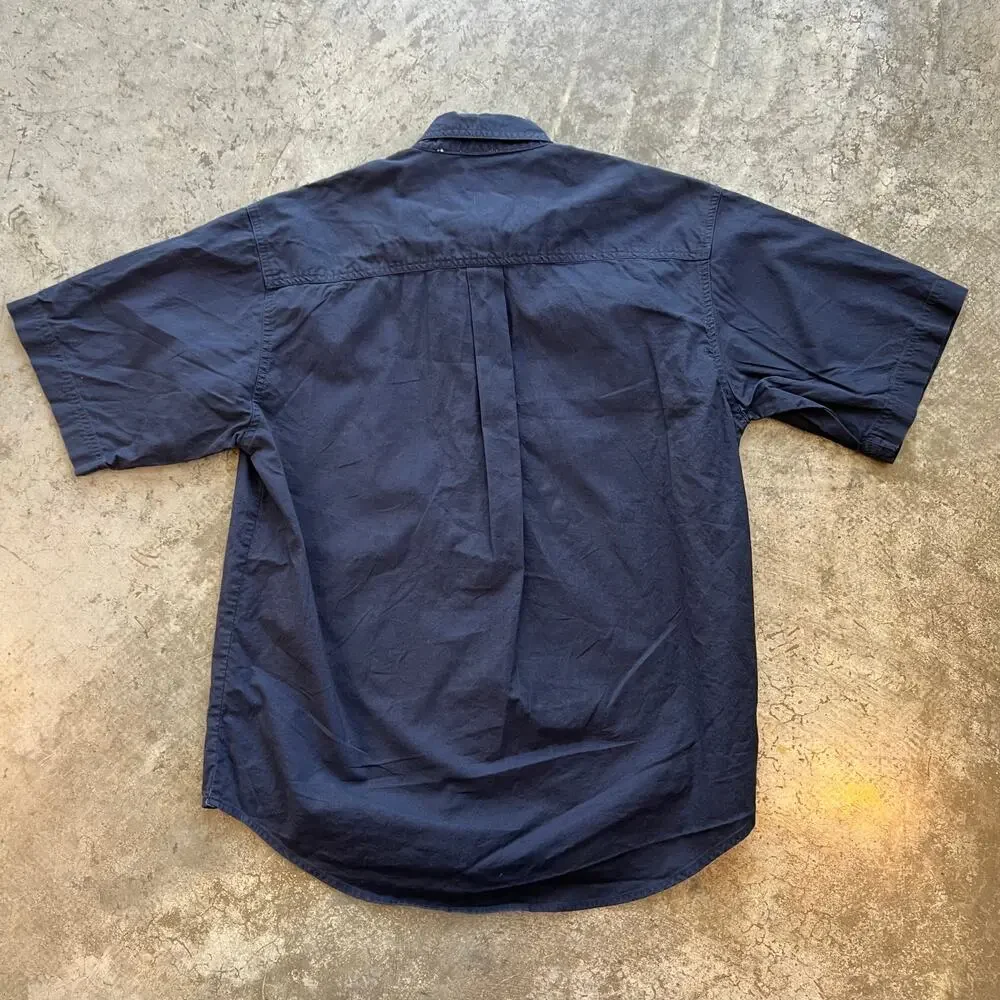 VTG Bugle Boy Company Shirt Mens Medium M Navy Blue Short Sleeve Crest Logo 90s - Picture 5 of 7